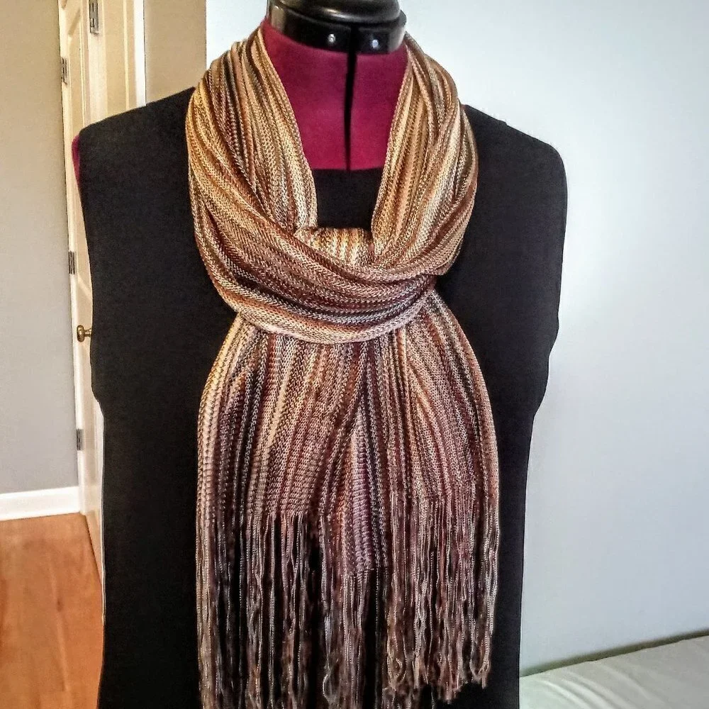 Cejon Striped Woven Oblong Fringed Scarf